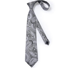 Grey Paisley Men's Tie Handkerchief Cufflinks Clip Set (4465616453713)