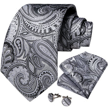 White Gray Paisley Tie Pocket Square Cufflinks Set