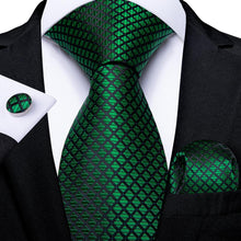 mens silk plaid emerald green tie pocket square cufflinks set