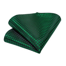 Plaid mens emerald tie Handkerchief Cufflinks Set 