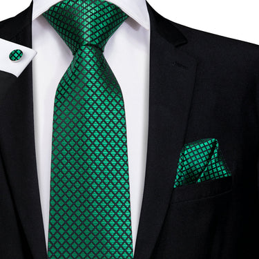 Green Plaid Tie Handkerchief Cufflinks Set (448442630186)