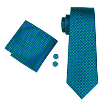 Luxury Teal Blue Plaid Necktie Pocket Square Cufflinks (587711021098)