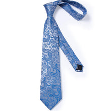 Pale Blue Paisley Men's Tie Handkerchief Cufflinks Clip Set