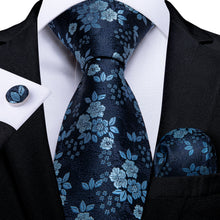 Stylish Blue Floral Design Tie Set