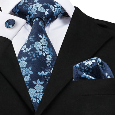 Stylish Blue Floral Design Tie Set (440829411370)
