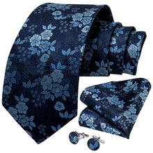 Stylish Blue Floral Design Tie Set