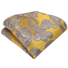 Yellow Paisley Men's Tie Handkerchief Cufflinks Clip Set (4465619238993)