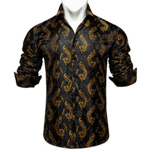 Dibangu Black Golden Paisley Men's Shirt with Collar pin
