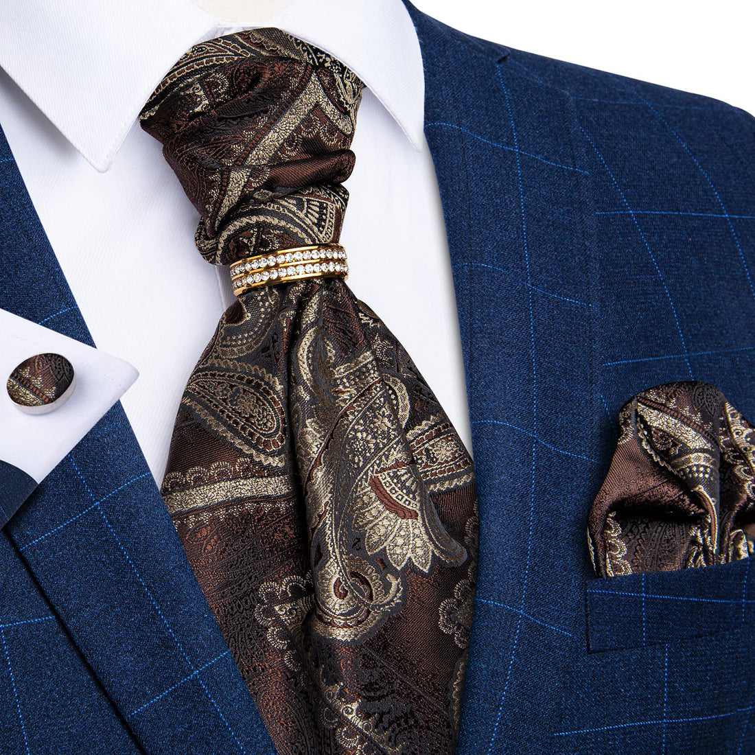 father's day tie gift set of deep brown paisley silk mens necktie handkerchief cufflinks set with tie accessory ring set for business suit dress top