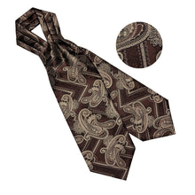 Brown Paisley Silk Cravat Woven Ascot Tie Pocket Square Handkerchief Suit Set