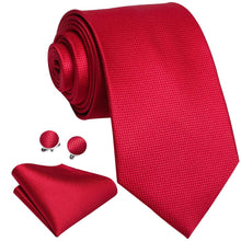 Sharp Red Solid Tie Handkerchief Cufflinks Set (450222096426)