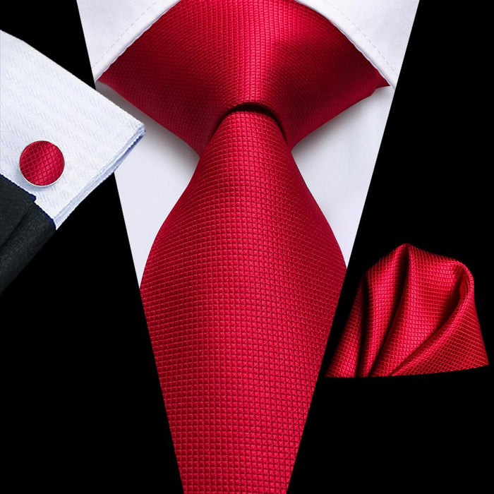 Sharp Red Solid Tie Handkerchief Cufflinks Set– DiBanGuStore