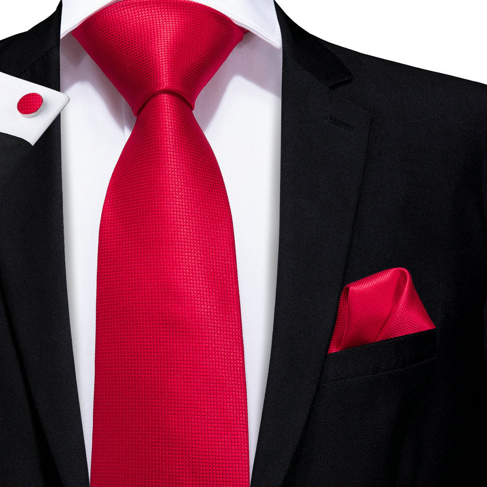 Sharp Red Solid Tie Handkerchief Cufflinks Set– DiBanGuStore