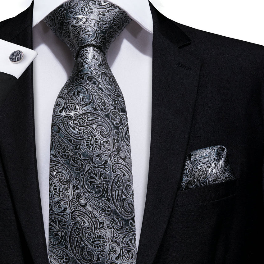 Grey Paisley Tie Set– DiBanGuStore