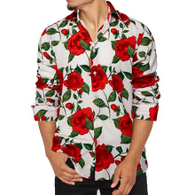 Dibangu White Red Rose Floral Cotton Men's Shirt
