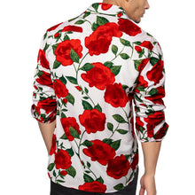 Dibangu White Red Rose Floral Cotton Men's Shirt