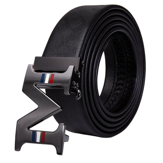 Luxury With M Letter  Metal Automatic Buckle Black Leather Belt