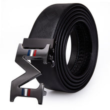 Luxury With M Letter  Metal Automatic Buckle Black Leather Belt