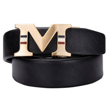Luxury With Golden M Letter  Metal Automatic Buckle Black Leather Belt