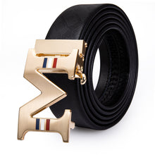 Luxury With Golden M Letter  Metal Automatic Buckle Black Leather Belt