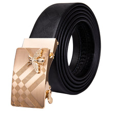 New Golden Plaid Metal Automatic Buckle Black Leather Belt
