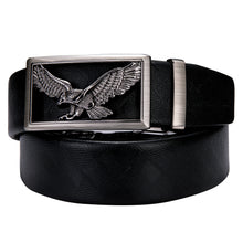 Silver Eagle  Metal Automatic Buckle Black Leather Belt 43 inch to 63 inch