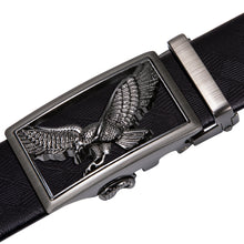 Silver Eagle  Metal Automatic Buckle Black Leather Belt 43 inch to 63 inch