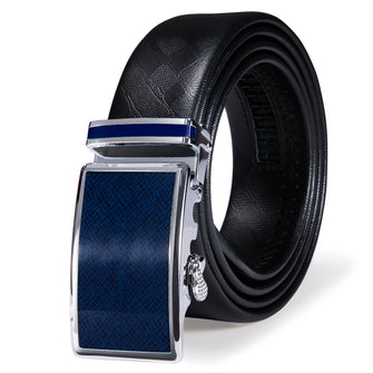 mens Blue Metal Automatic Buckle Black leather belt