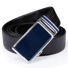 mens Blue Metal Automatic Buckle Black leather belt