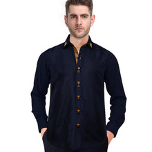 Dibangu Deep Blue Solid Men's Shirt With Collar Pin