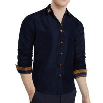 Dibangu Deep Blue Solid Men's Shirt With Collar Pin
