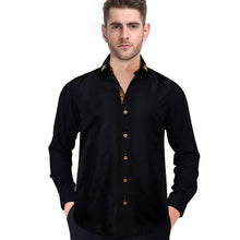 Dibangu Black Solid Men's Long sleeve Shirt With Collar Pin