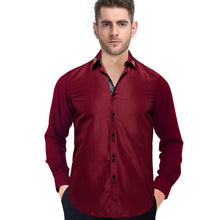 Burgundy Red solid grey paisley mens silk Button Down Shirt 
