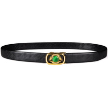 Golden Emerald  Metal Automatic Buckle Black Leather Belt 43 inch to 63 inch