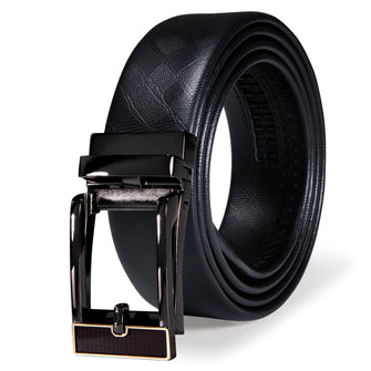 New Black Square  Metal Automatic Buckle Black Leather Belt 43 inch to 63 inch