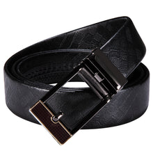 New Black Square  Metal Automatic Buckle Black Leather Belt 43 inch to 63 inch