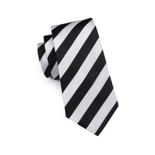 Black White Striped Tie Pocket Square Cufflinks Set (575619891242)