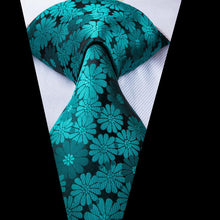 Green Floral Men's Tie Pocket Square Cufflinks Set (1912273371178)