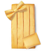 Gold Yellow Geometric Tuxedo Cummerbund Bow tie Hanky Cufflinks Se