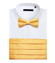 Yellow Plaid Cummerbund Bow tie Handkerchief Cufflinks Set