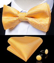 Gold Yellow Geometric Tuxedo Cummerbund Bow tie Hanky Cufflinks Se