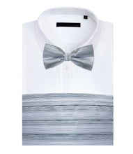 Grey White Striped Cummerbund Bow tie Handkerchief Cufflinks Set