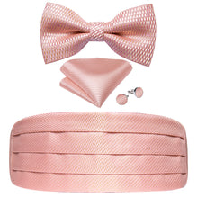 baby pink solid mens cummerbund tuxedo with bow tie pocket square cufflinks set