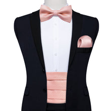 baby pink solid mens cummerbund tuxedo with bow tie pocket square cufflinks set
