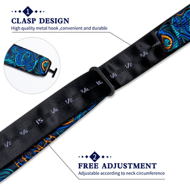 Deep Blue Silk Paisley Self-Bowtie Pocket Square Cufflinks With Lapel Pin (4618902143057)