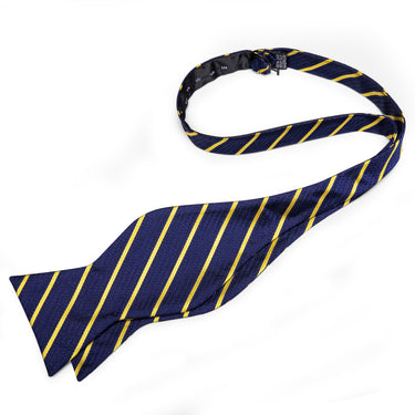 Blue Yellow Striped Silk Self-Bowtie Pocket Square Cufflinks With Lapel Pin (4618913480785)