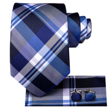 Beautiful Men's Blue Grey Plaid Tie Set (1803102617642)