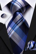 Beautiful Men's Blue Grey Plaid Tie Set (1803102617642)