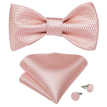 Pink Plaid Self-Bowtie Pocket Square Cufflinks Set