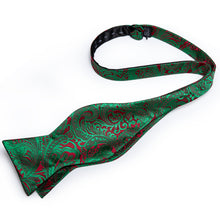 Green Red Paisley Self-Bowtie Pocket Square Cufflinks With Lapel Pin (4618933600337)
